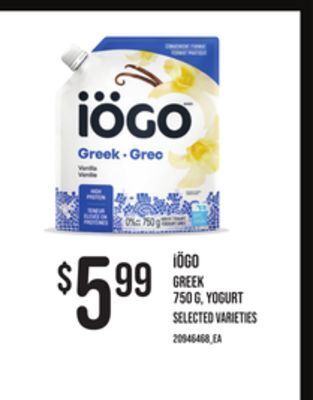 Zehrs Markets Iögo greek 750 g, yogurt offer