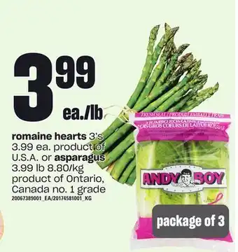 Zehrs Markets Romaine hearts 3's or asparagus offer