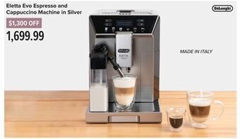 Linen Chest Eletta evo espresso and cappuccino machine in silver offer