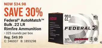 Bass Pro Federal® automatch™ bulk. 22 lr rimfire ammunition offer
