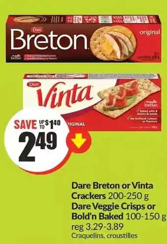 FreshCo Dare breton or vinta crackers | dare veggie crisps or bold'n baked offer