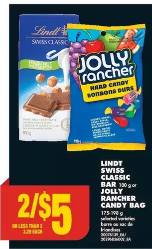 No Frills Lindt swiss classic bar or jolly rancher candy bag offer