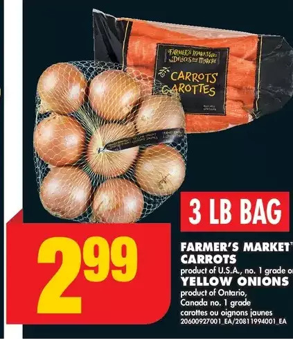 No Frills Farmer's market carrots or yellow onions offer