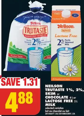 No Frills Neilson trutaste 1%, 2%, skim or chocolate or lactose free milk offer
