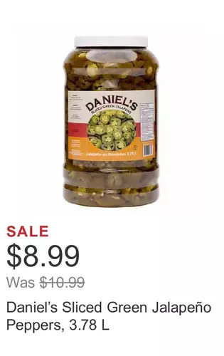 Costco Daniel’s sliced green jalapeño peppers, 3.78 l offer