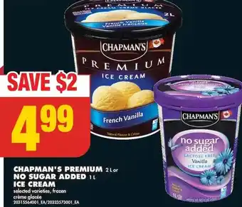 No Frills Chapman's premium or no sugar added ice cream offer