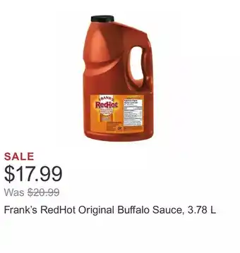 Costco Frank’s redhot original buffalo sauce, 3.78 l offer