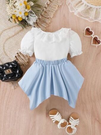 SheIn Baby lace trim puff sleeve top & shorts offer