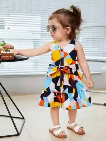 SheIn Shein baby allover print button front belted dress offer