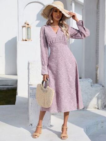 SheIn Appliques zipper back v neck a-line dress offer
