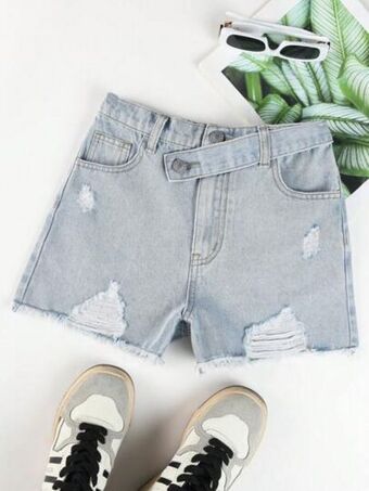 SheIn Girls ripped raw hem denim shorts offer