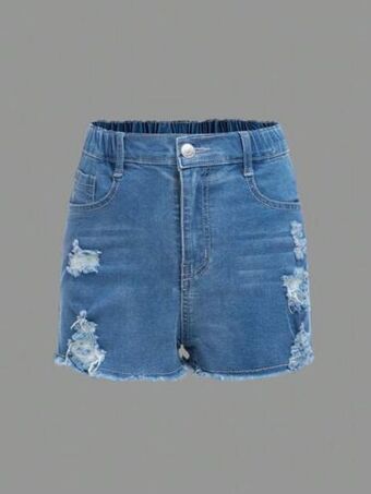 SheIn Teen girls ripped raw hem denim shorts offer