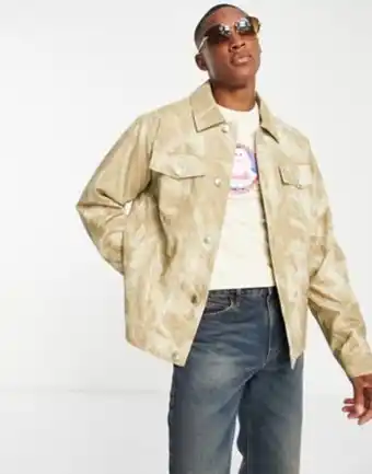Asos Topman distressed faux leather western jacket in stone offer