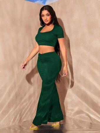 SheIn Shein sxy square neck crop tee & ruched skirt offer