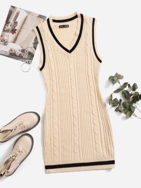 SheIn Shein ezwear striped trim cable knit sleeveless sweater dress without blouse offer
