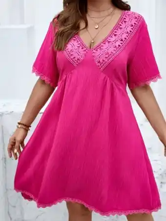 SheIn Plus contrast lace smock dress offer