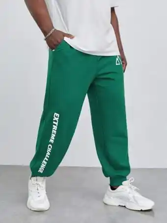 SheIn Extended sizes men slogan graphic drawstring waist sweatpants offer