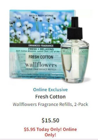 Bath & Body Works FRESH COTTON Wallflowers Fragrance Refills, 2-Pack offer