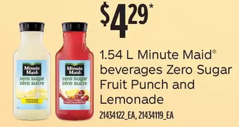 Fortinos Minute maid beverages zero sugar fruit punch and lemonade offer