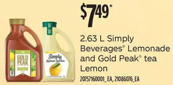Fortinos Simply beverages lemonade and gold peak tea lemon offer