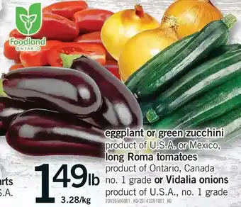 Fortinos Eggplant or green zucchini, long roma tomatoes or vidalia onions offer