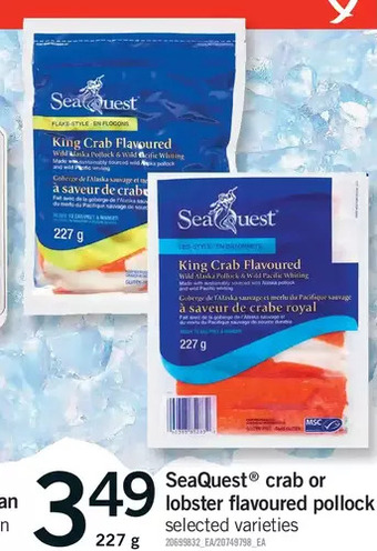 Fortinos Seaquest crab or lobster flavoured pollock offer