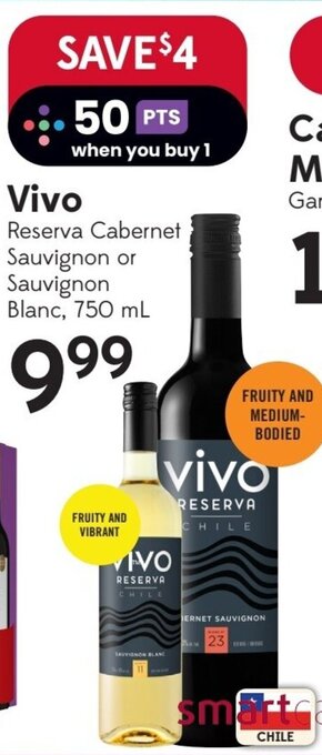Sobeys Vivo Reserva Cabernet Sauvignon or Sauvignon Blanc, 750 mL offer
