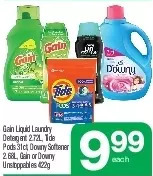 Highland Farms Gain liquid laundry detergent, tide pods, downy softener, gain or downy unstoppables offer