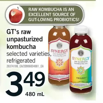 Fortinos Gt's raw unpasturized kombucha offer