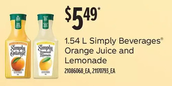 Fortinos Simply beverages orange juice and lemonade offer