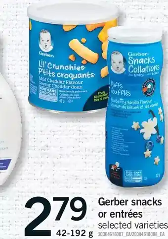 Fortinos Gerber snacks or entrées offer
