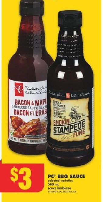 No Frills PC® BBQ SAUCE selected varieties 500 ml offer