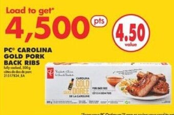 No Frills PC® CAROLINA GOLD PORK BACK RIBS 500g offer
