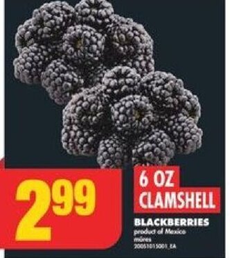 No Frills BLACKBERRIES 6 OZ CLAMSHELL offer