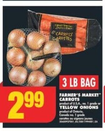 No Frills FARMER'S MARKET" CARROTS or YELLOW ONIONS 3 LB BAG offer