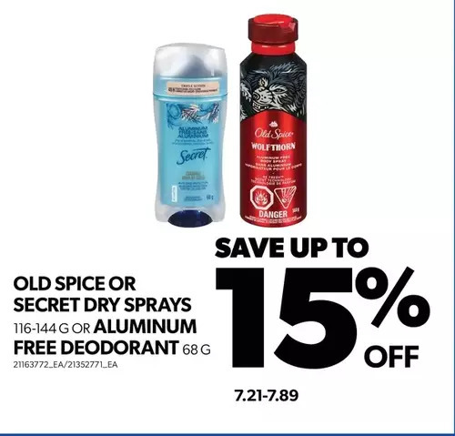 Real Canadian Superstore Old spice or secret dry spray or aluminum free deodorant offer