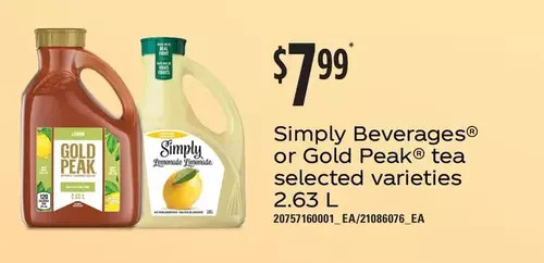 Loblaws Simply beverages or gold peak tea offer