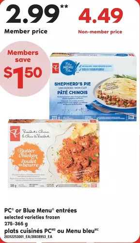 Valu-mart Pc or blue menu entrees offer