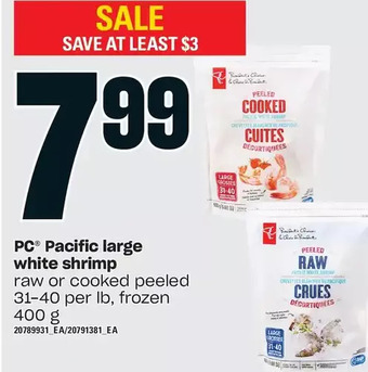 Loblaws Pc pacific large white shrimp offer