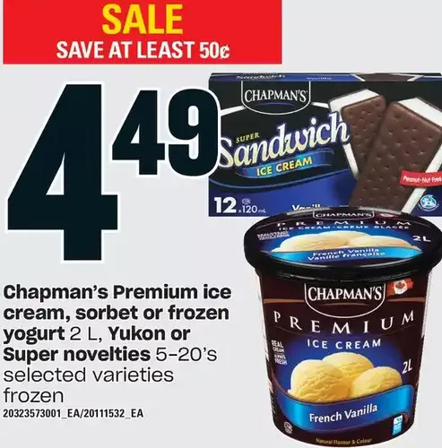 Loblaws Chapman's premium ice cream, sorbet or frozen yogurt, yukon or super novelties offer