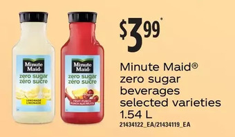 Loblaws Minute maid zero sugar beverages offer