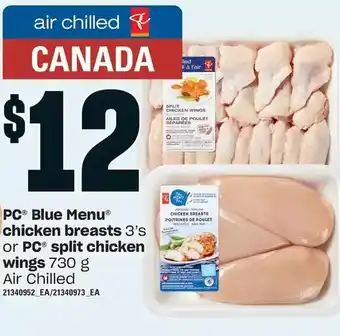 Loblaws Pc blue menu chicken breasts or pc split chicken wings offer