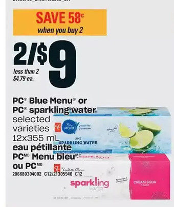 Valu-mart Pc blue menu or pc sparkling water offer
