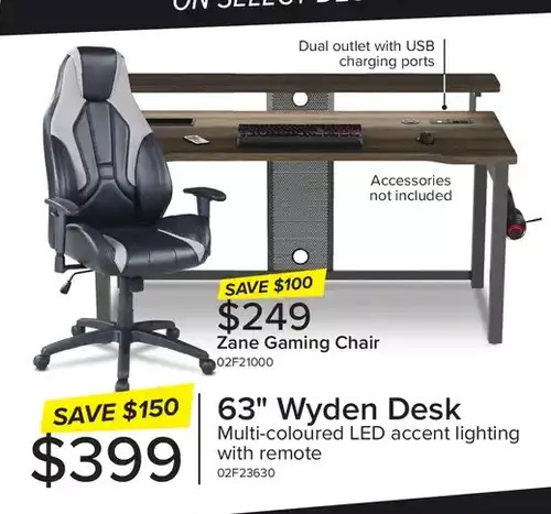 Leon's 63 wyden desk | zane gaming chair offer