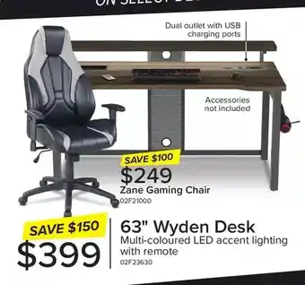 Leon's 63 wyden desk | zane gaming chair offer