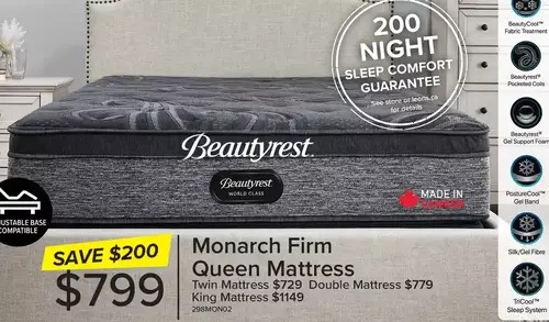 Leon's Beautyrest monarch firm twin mattress | double mattress | queen mattress | king mattress offer