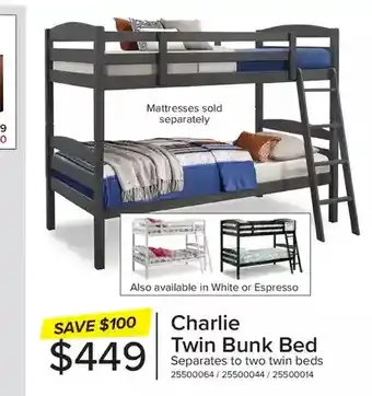 Leon's Charlie twin bunk bed offer