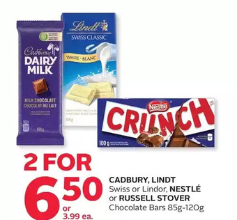 Rexall Cadbury, lindt swiss or lindor, nestlé or russell stover chocolate bars offer