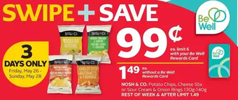 Rexall Nosh & co. potato chips, cheese stix or sour cream & onion rings offer