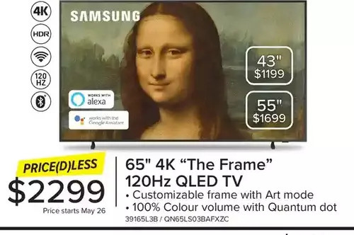 Leon's Samsung 65 4k the frame 120hz qled tv | 43 | 55 offer